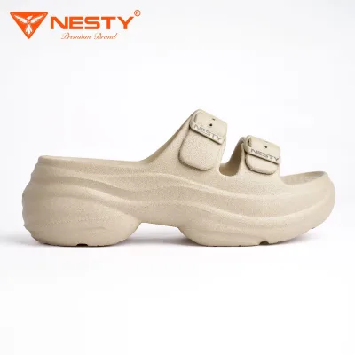 Dép hai quai khóa cài đế cách điệu đúc nguyên khối cao 6cm NESTY