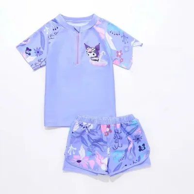 Bộ đồ bơi áo+quần đùi họa tiết kuromi hồng tím,Bikini cho bé gái đi bơi,đi biển size 12-50kg