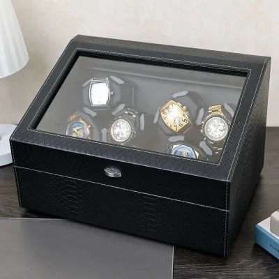 Hộp Đựng Đồng Hồ Cơ Xoay Bọc Da Pu Cao Cấp Chứa 6 Đồng Hồ