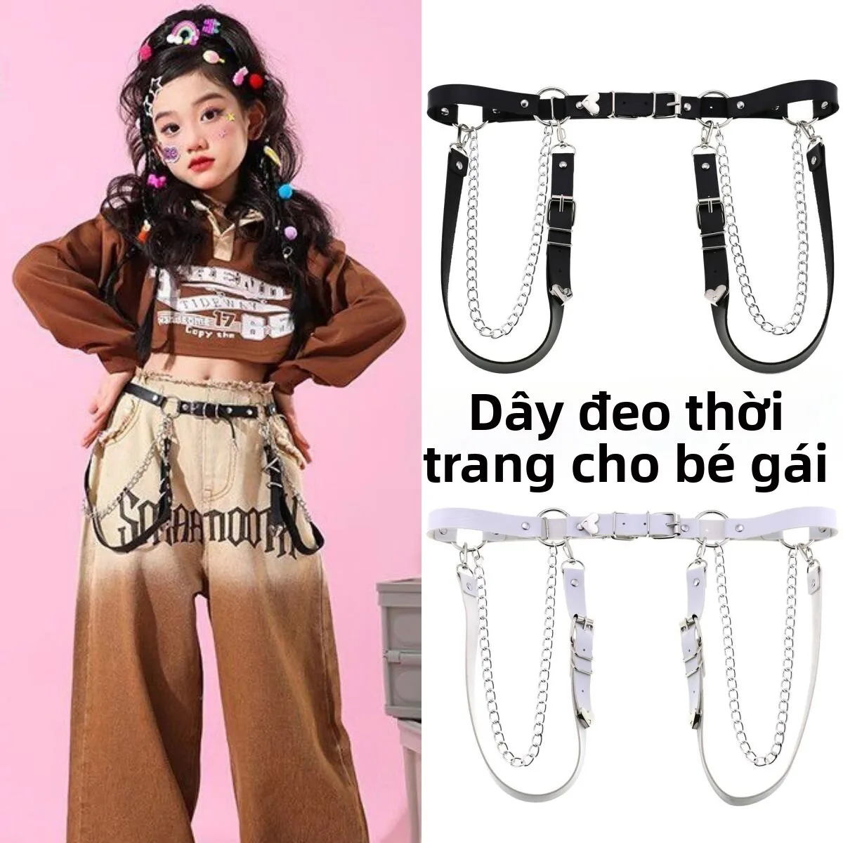 Thắt Lưng Eo Phong Cách Hip Hop Punk Cho Bé Gái Quần Công Sở Jazz Dance Hiphop Street Dance Phụ Kiện Dây Đeo Quần