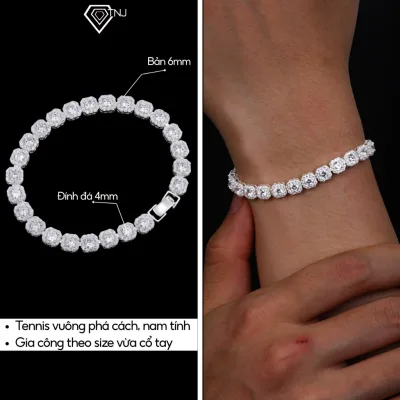 Lắc tay bạc nam tennis mặt vuông bản 6mm đính đá cao cấp LTA0209 - Trang Sức TNJ