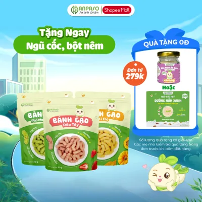 Bánh gạo ăn dặm cho bé Anpaso - Bánh gạo dạng que vị phô mai rau xanh, bí đỏ và dâu tây