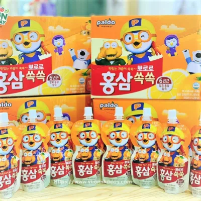 Hộp 10 Túi Nước Hồng Sâm Trái Cây Pororo - (Vị Cam) - Hồng Sâm Trẻ Em