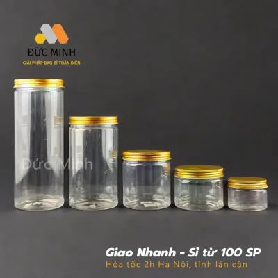 Hũ nhựa đựng thực phẩm, mỹ phẩm nắp nhôm Vàng các dung tích