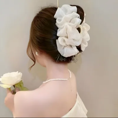 Kẹp tóc nữ càng cua nơ lưới kim cương bản to - sang trọng, giữ tóc chắc, phong cách Hàn Quốc - Phụ kiện Vân Lee - MS013