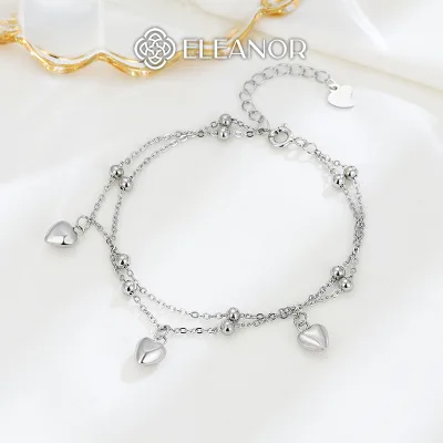 Vòng tay nữ layer bạc 925 Eleanor Accessories lắc tay đính charm trái tim phụ kiện trang sức 8584