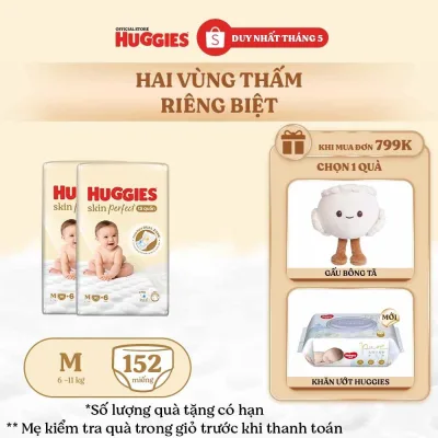 Combo 2 Tã quần Huggies Skin Perfect Super Jumbo M70+2/ L60+2/ XL52+6/ XXL48+6 miếng với 2 vùng thấm giảm kích ứng da