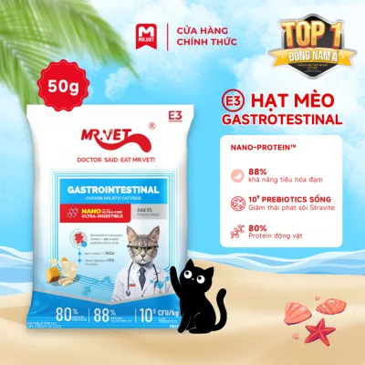 Hạt Cho Mèo MRVET E3 Gói 50G Công Thức Protein Siêu Mịn, Chăm Sóc Hệ Tiêu Hóa Nhạy Cảm