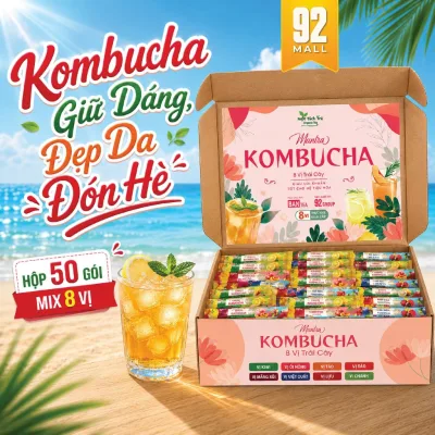 Hộp 50 Gói Trà Kombucha Mix Vị Hoa Quả Hỗ Trợ Thâm Hụt Calo, Giàu Lợi Khuẩn,Tiêu Hoá Tốt