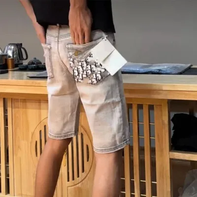 Mùa hè Slim-fit Denim Quần Short Nam Thẳng Hợp Thời Trang Nam Thường Ngày Hợp Thời Trang Mỏng Nam Thêu Trang Trí Năm Điểm Giữa