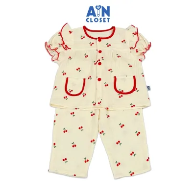 Bộ quần áo Dài tay ngắn bé gái họa tiết Chùm Cherry Nhí Đỏ Xô muslin - AICDBGRNQGUV - AIN Closet