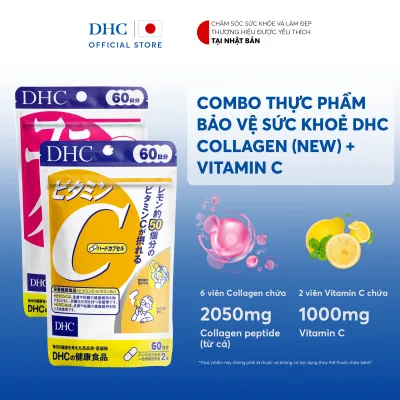 Combo Health Protection Food Dhc Collagen (New) + Vitamin C (60 Days) - Oral Tablets to Support Collagen + Vitamin C