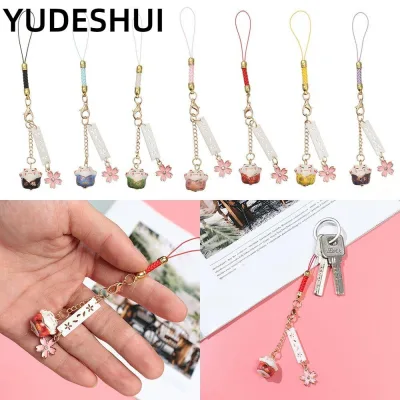 YUDESHUI Sakura Mèo May Mắn Dây Điện Thoại Dây Treo Điện Thoại Phụ Kiện Mặt Dây Đeo Điện Thoại Dây Buộc Mèo May Mắn Chuông Hoa Anh Đào Dây Chống Mất