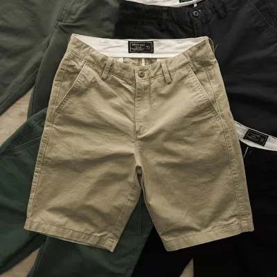 Quần short nam có họa tiết dày nặng Quần short thông thường dành cho nam hợp thời trang Cotton nguyên chất màu trơn Quần yếm mỏng vừa vặn Quần năm điểm Phong cách tự phục hồi Quần short nam dày dày giặt Quần short thông thường hợp thời trang nam cotton ng