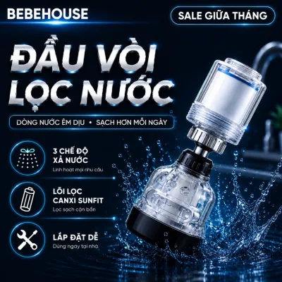 Bộ Lọc Nước, Đầu Vòi Lọc Nước Kèm Tăng Áp Trong Suốt Tặng Đầu Nối HT032 BEBEHOUSE