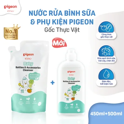 Combo 2 nước rửa bình sữa cho bé Pigeon công thức gốc thực vật an toàn chính hãng 500ml/450ml