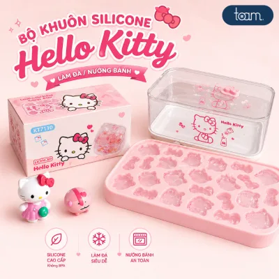 Khay Làm Đá Hello Kitty 24 Ô Có Hộp Đựng Nắp Đậy – Khuôn Silicone An Toàn Làm Đá Viên, Thạch Pudding, Kẹo Dẻo