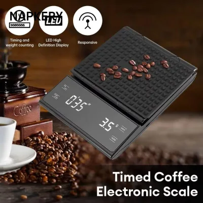 Cân điện tử NAPKERY, Màn hình LCD Cân nhà bếp 3Kg / 0.1G, Hot With Hẹn giờ Đổ chính xác cao Cân Espresso nhỏ giọt Nhà bếp gia đình
