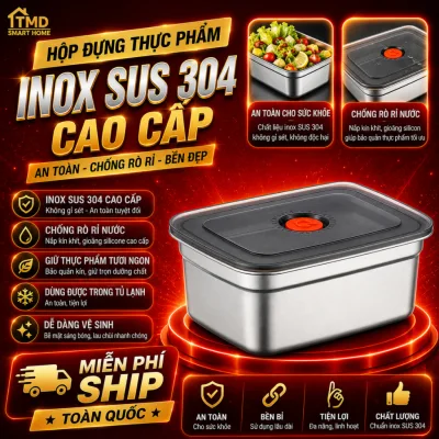 Set 5 hộp inox chống rỉ 304 kèm nắp bảo quản thực phẩm tủ lạnh đa năng sử dụng được cho lò vi sóng