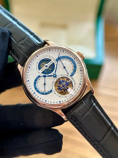 Đồng hồ Nam tròn 6 kim trăng sao cơ automatic máy nhật size 40 mm dây da + Thẻ bảo hành