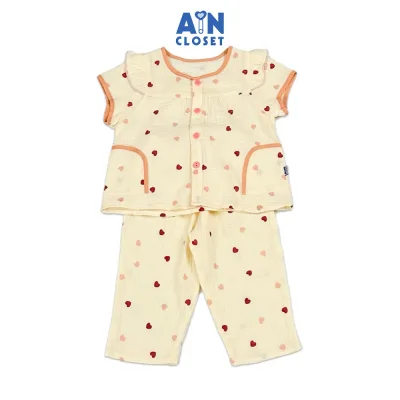 Bộ quần áo Dài tay ngắn bé gái họa tiết Tim Hồng Phai Xô muslin - XHADBGVSNYGA - AIN Closet