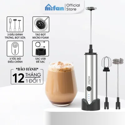 Máy Đánh Bọt Cà Phê Microfoam Mifan MF1501G - 3 Đầu Đa Năng, Thép không gỉ, Đế sạc USB tiện lợi - Hàng Chính Hãng