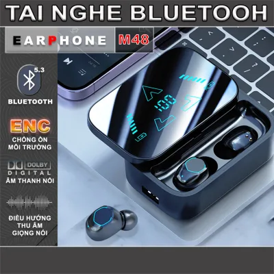 Tai Nghe Bluetooth M48 - ENS, TWS, Bluetooth 5.3 - Âm Thanh Vồm 9D, Chống Ồn Môi Trường, Thu Âm Định Hướng
