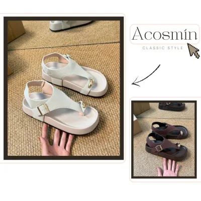 Sandal Nữ Quai Xỏ Ngón Quai Kẹp Đính Cườm Da Lộn Đế Cao || Mã N69