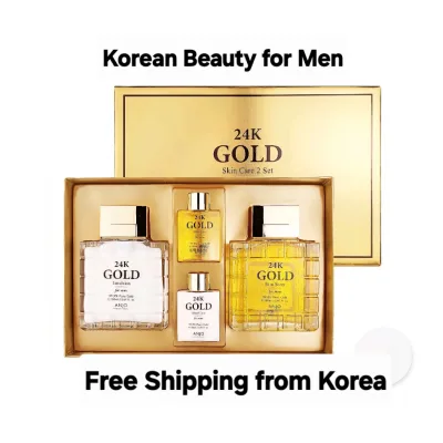 Bộ chăm sóc da vàng 24k dành cho nam 150ml & 30ml + Nhũ tương 150ml & 30ml. Chống nhăn, dưỡng ẩm, làm sáng da, làm trắng da