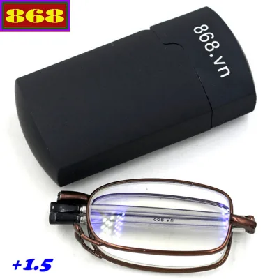 Mắt kính lão gọng xếp màu nâu 1.5 độ, từ 1 độ đến 4 độ, mắt kính viễn, mắt kính rút, mắt kính gấp