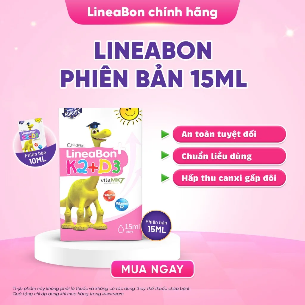 LineaBon vitamin D3 K2 - Hỗ trợ hấp thu canxi, cho trẻ phát triển chiều cao [Lọ 15ml]