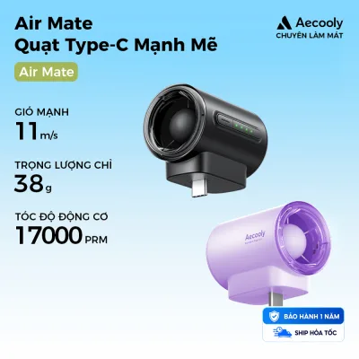 Quạt Điện Thoại Loại C Mạnh Mẽ Aecooly, Tốc Độ Cao 17000 RPM, Tương Thích Với Máy Tính Bảng Điện Thoại, Quạt Cổng USB C Di Động Mini 4 Tốc Độ