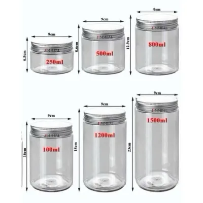 Hũ nhựa lắp nhôm, hũ nhựa pet giá rẻ , Hũ Nhựa Pet Đựng Thực Phẩm, Đồ Khô, Ngũ Cốc, 200 ,300, 250 500 1000 1200 1500ml