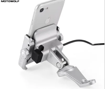Chargeable 360 Degree Motorcycle Handlebar Mount/Mirror Mount Holder for 4-6" Cell Phone GPS - Black