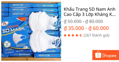 Khẩu Trang 5D Nam Anh Cao Cấp 3 Lớp Kháng Khuẩn Chống Bụi Chính Hãng