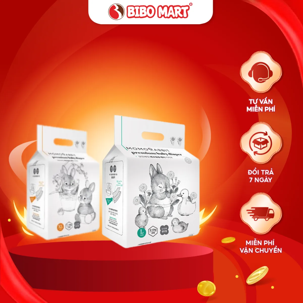 Bỉm - Tã dán Momo Rabbit Baby Band Diapers - Đủ Size - Bibo Mart