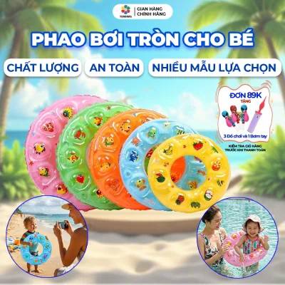 Phao bơi tròn 70cm-80cm-90cm cho trẻ em Phao bơi cho bé hình tròn 2 lớp nhựa PVC dày dặn Mẫu Cao Cấp