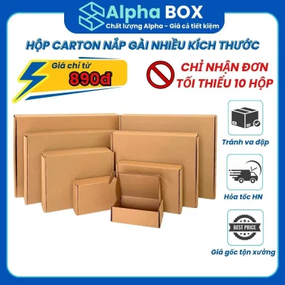Combo 10 Hộp carton Nắp Gài ĐẦY ĐỦ KÍCH THƯỚC hộp đóng hàng siêu cứng tiện lợi giá gốc tận xưởng - ALPHA BOX