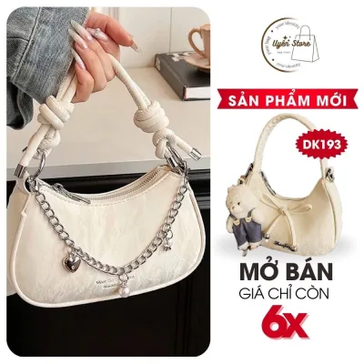 Túi Xách Nữ Kẹp Nách Phối Xích Ling thời trang đi tiệc chất da nhung size 18- DK07