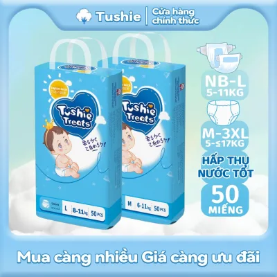 50 miếng Tã bỉm Tã quần Tushie Treats cho bỉm em bé Công nghệ Nhật bản ôm sát thấm hút thông thoáng NB/S/M/L/XL/XXL/XXXL