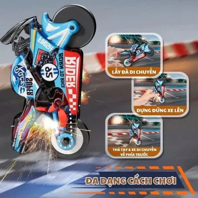 Đồ chơi xe moto chạy đà quán tính phát ra tia lửa, đồ chơi móc khóa cho trẻ em