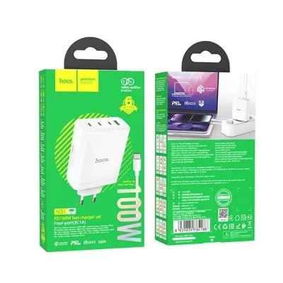 Bộ Sạc và cốc Nhanh 100W Hoco N31 (cáp 2 đầu Type-c) Sạc được Laptop. LMS