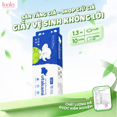 Giấy Vệ Sinh 10 Cuộn 4 Lớp Có Lõi OTAKAMI 1,3kg Tan Trong Nước Không Tắc Bồn Cầu, Không Chất Tẩy Trắng