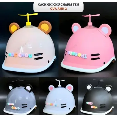 Nón bảo hiểm người lớn dáng cá heo gắn phụ kiện tai gấu, charm, chong chóng hottrend chính hãng