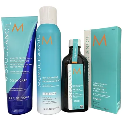 Blonde Perfecting Purple Full Size Moroccanoil Platinum Hair Care Product Set