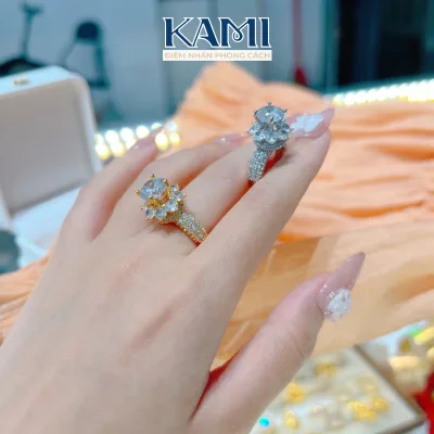 Nhẫn nữ gắn hột cao đá tấm cz nhân tạo siêu sáng sang chảnh đi chơi đi tiệc Kami trang sức sỉ NX65
