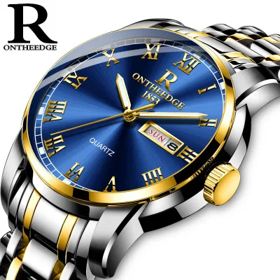 Genuine R-Ontheedge Buvati Men's Watch with Stainless Metal Strap, Comes with a Premium Battery