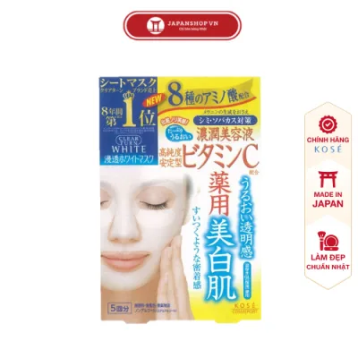 Kosé Mask with Vitamin C Extract for Skin Whitening, 5 Pieces, Genuine from Japan
