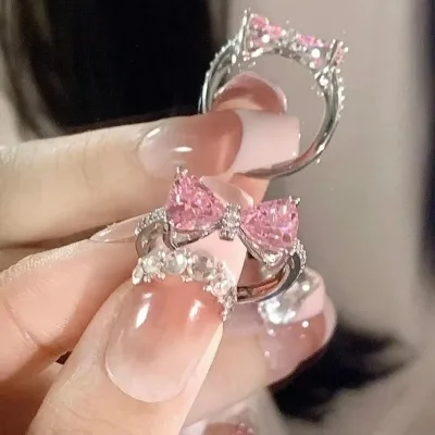 1 Cái Đẹp Nơ Màu Hồng Nữ Bé Gái Nhẫn Trang Sức Phụ Kiện