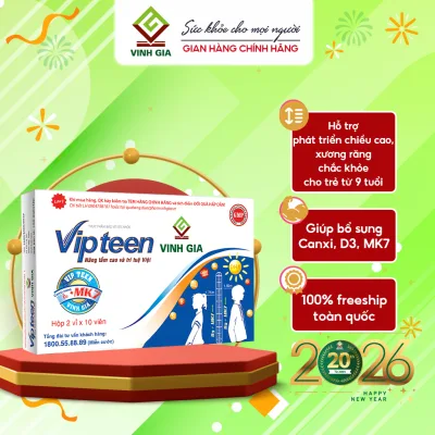 Viên Uống Hỗ Trợ Phát Triển Chiều Cao VIPTEEN VINH GIA Bổ Sung Canxi, Vitamin D3 Giúp Xương Chắc Khỏe Dành Cho Thanh Thiếu Niên Và Trẻ Em Từ 9 Tuổi Hộp 20 Viên 01v002